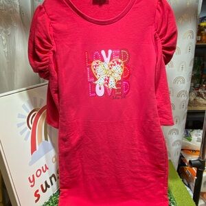 Upcycled Women's Red Midi Dress with Butterfly Design